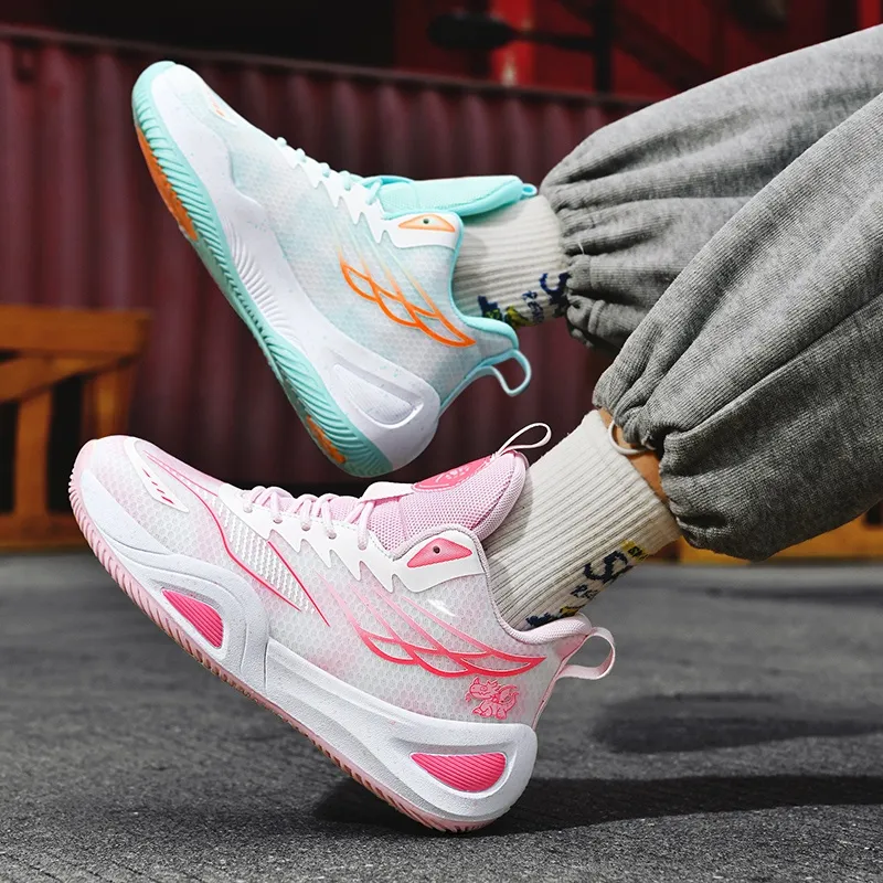 Kuding Basketball Shoes Unisex High Top White Pink/White Blue/White Moon-18
