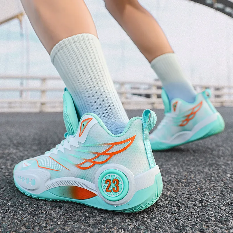 Kuding Basketball Shoes Unisex High Top Blue/Green/Pink-9