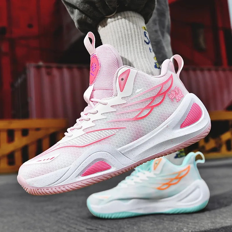 Kuding Basketball Shoes Unisex High Top White Pink/White Blue/White Moon-19