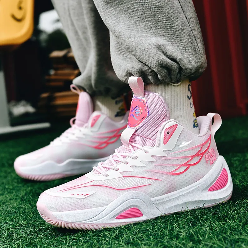 Kuding Basketball Shoes Unisex High Top White Pink/White Blue/White Moon-2