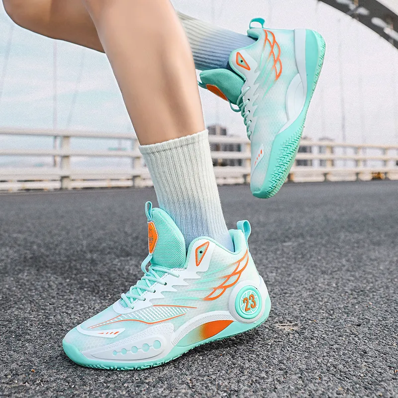 Kuding Basketball Shoes Unisex High Top Blue/Green/Pink-7