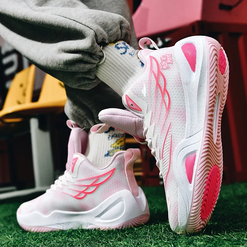 Kuding Basketball Shoes Unisex High Top White Pink/White Blue/White Moon-4