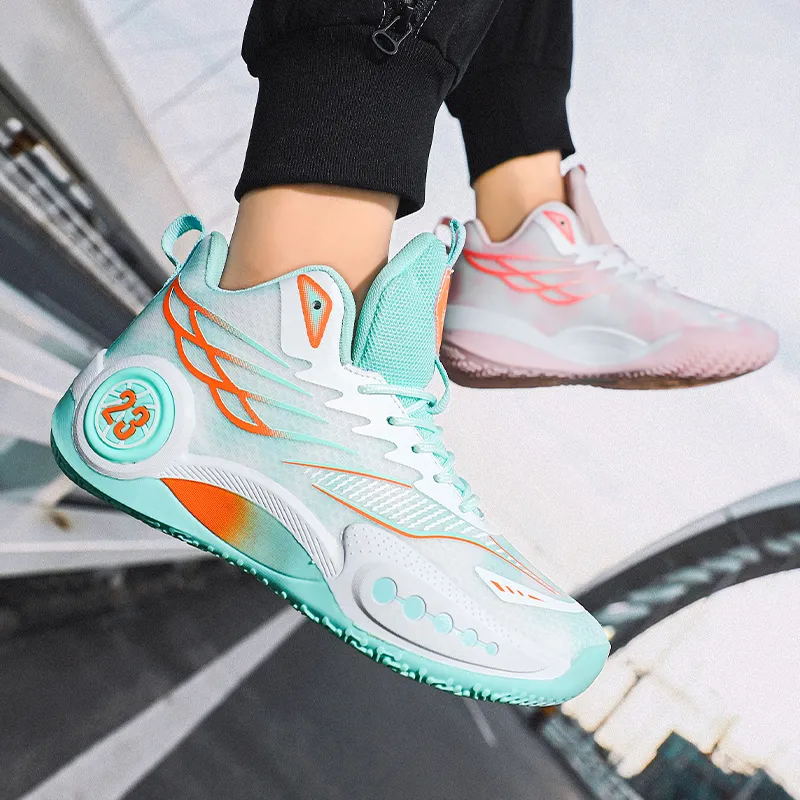 Kuding Basketball Shoes Unisex High Top Blue/Green/Pink-19