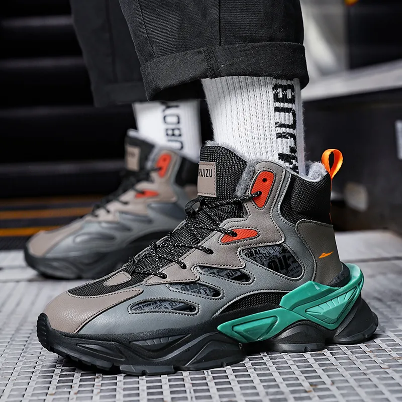 Kuding Snow Boots Men Gray Orange/Black Gray-1