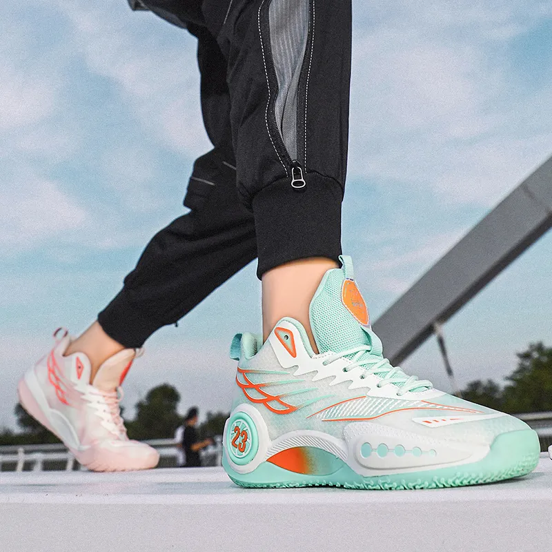 Kuding Basketball Shoes Unisex High Top Blue/Green/Pink-22