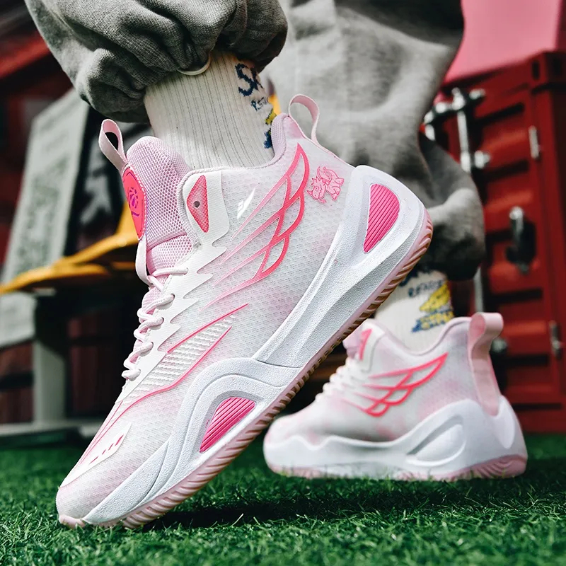 Kuding Basketball Shoes Unisex High Top White Pink/White Blue/White Moon-3
