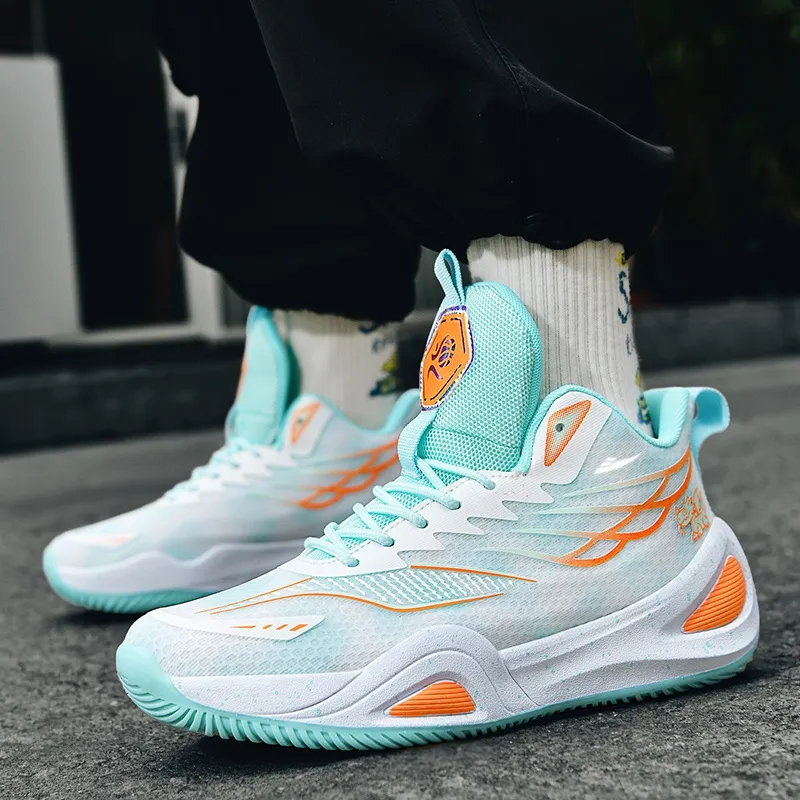 Kuding Basketball Shoes Unisex High Top White Pink/White Blue/White Moon-12