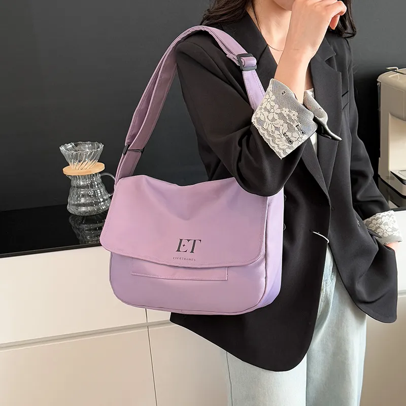 Everthames Nylon Fabric Single Pack Crossbody Bag Unisex Light Purple-5