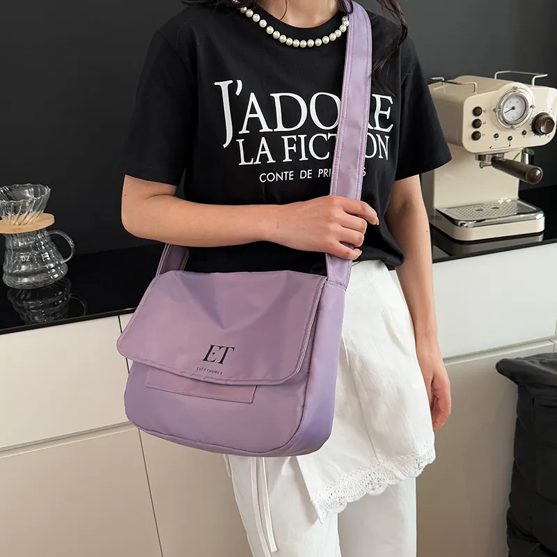 Everthames Nylon Fabric Single Pack Crossbody Bag Unisex Light Purple-6