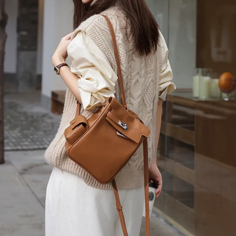 BEMIX PETS Cow Leather Backpack Women's Brown-2
