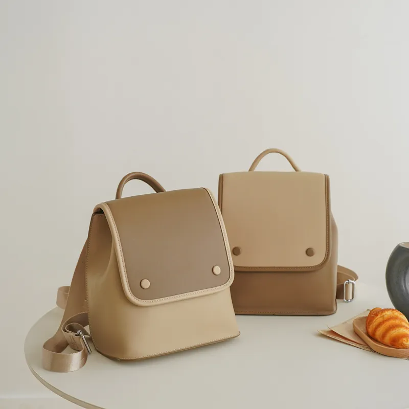 BEMIX PETS PU Leather Backpack Regular Women's Khaki-3