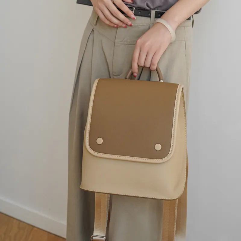 BEMIX PETS PU Leather Backpack Regular Women's Khaki-2