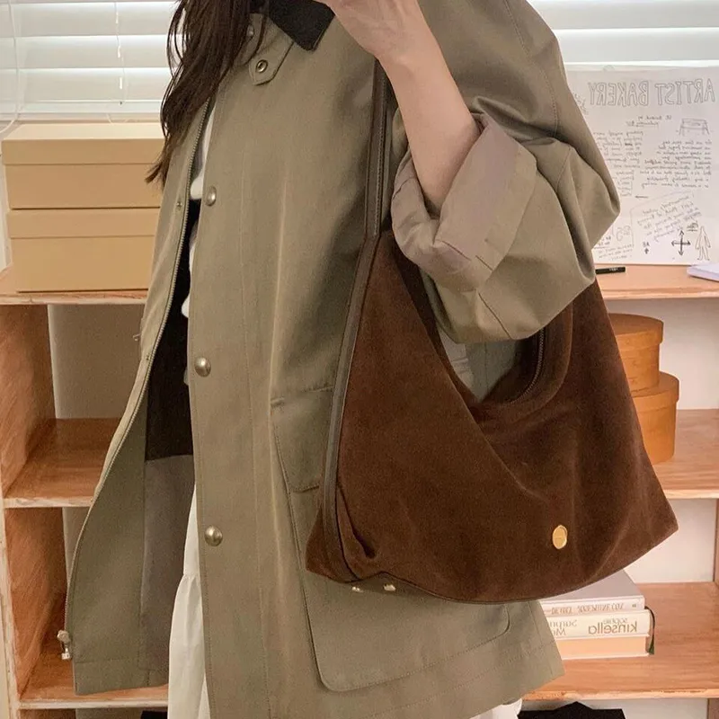 BEMIX PETS Suede Shoulder Bag Large Size Women's Coffee-1