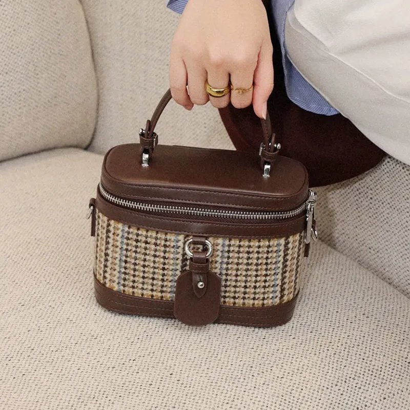 BEMIX PETS Fabric Cow Leather Patchwork Crossbody Handbags Small Size Women's-1