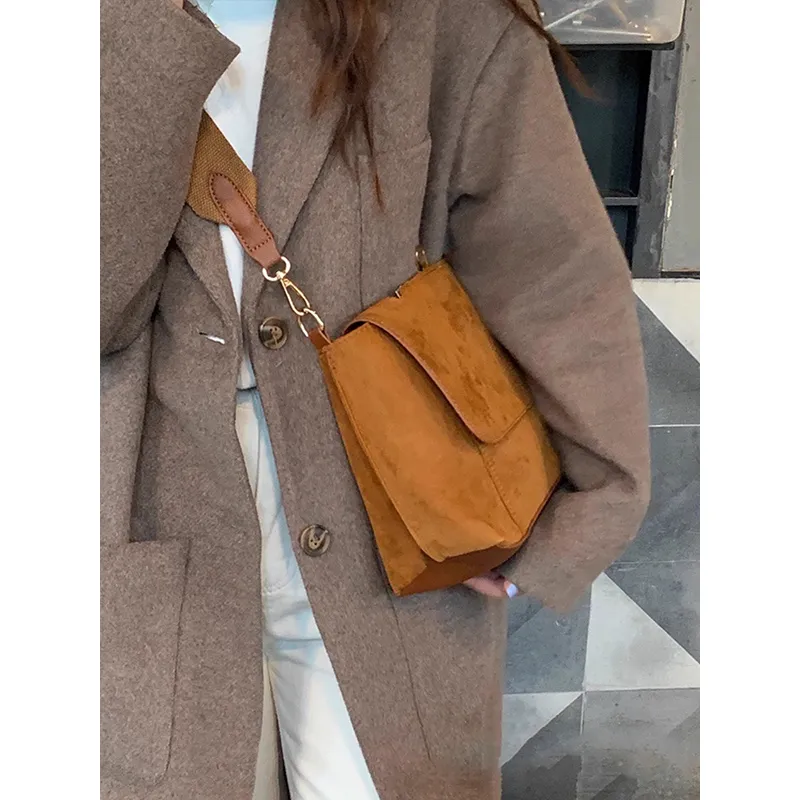 BEMIX PETS PU With Suede Shoulder Bag Women's Caramel Brown-3