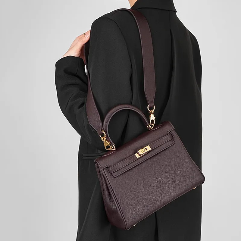 BEMIX PETS Top Grain Cow Leather Kelly Bag Handbags Large Size Women's Ebony-2