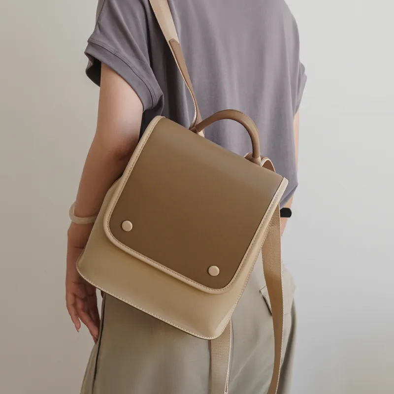 BEMIX PETS PU Leather Backpack Regular Women's Khaki-1