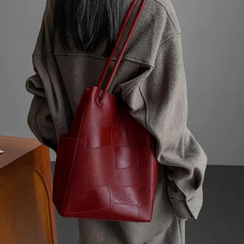 BEMIX PETS PU Bucket Bag, Handbag, Shoulder Bag Women's Red-1