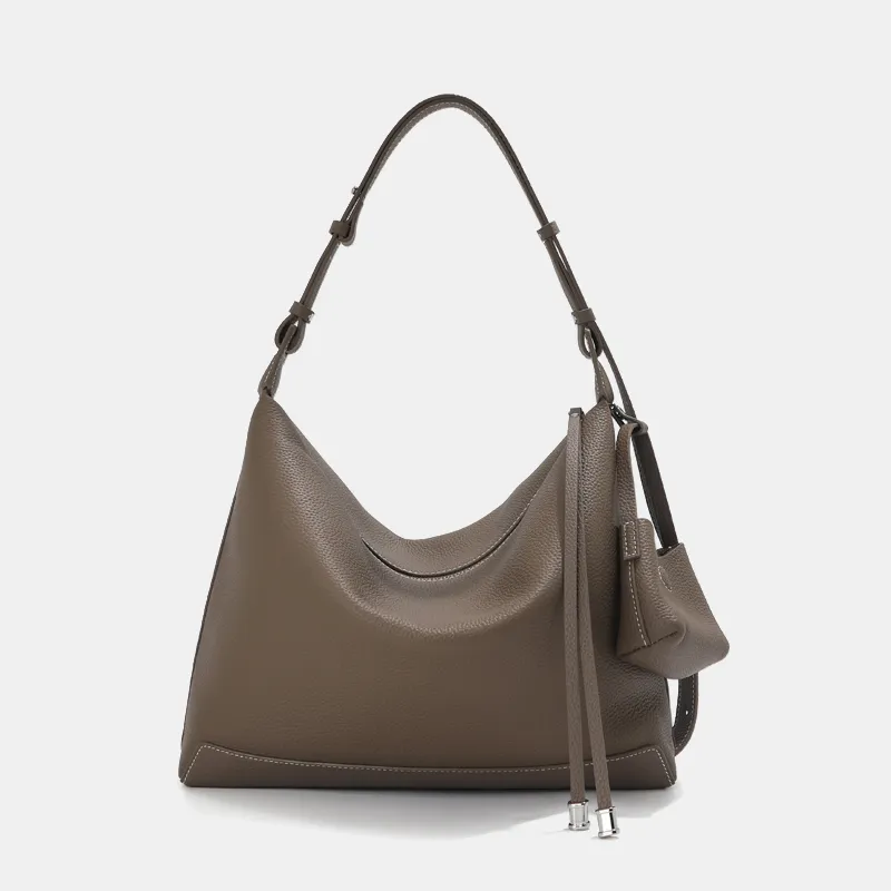 BEMIX PETS Top Grain Cow Leather Shoulder Bag Women's Black/Elephant Gray-5