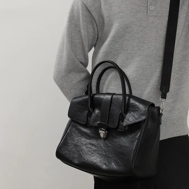 BEMIX PETS Cow Leather Handbag Men's Black-1