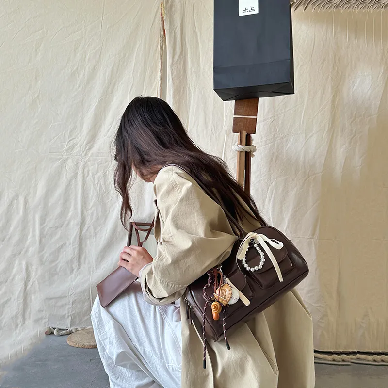 BEMIX PETS PU Bowling Bag, Underarm Handbag, Shoulder Bag Women's Brown-1