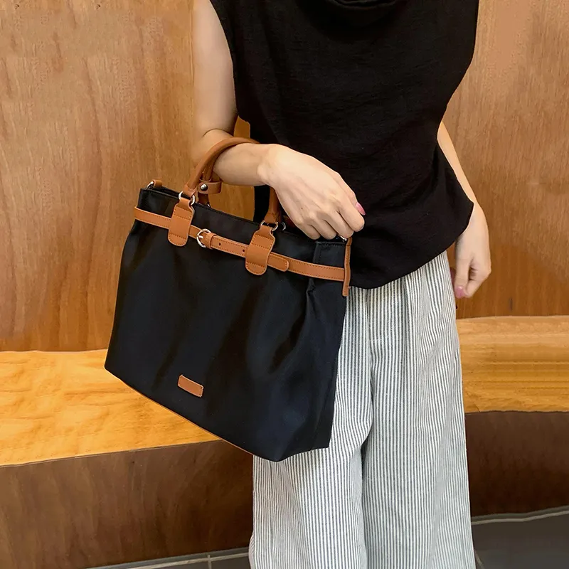 BEMIX PETS Nylon Fabric Tote Handbag Tubas Women's Black & Brown-3