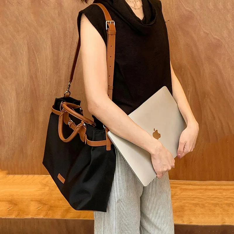 BEMIX PETS Nylon Fabric Tote Handbag Tubas Women's Black & Brown-4
