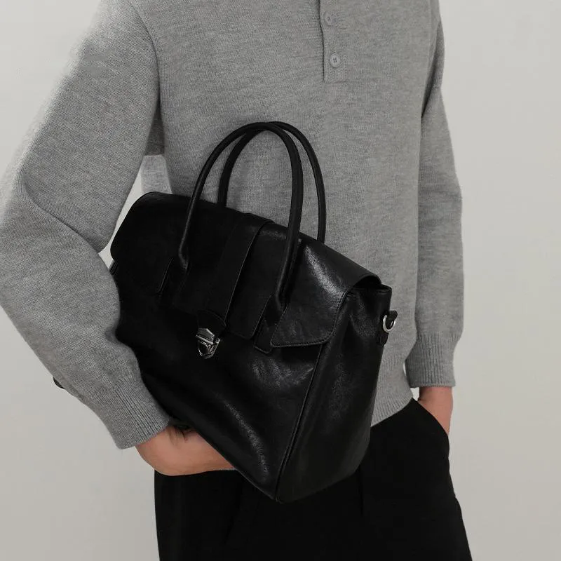 BEMIX PETS Cow Leather Handbag Men's Black-2
