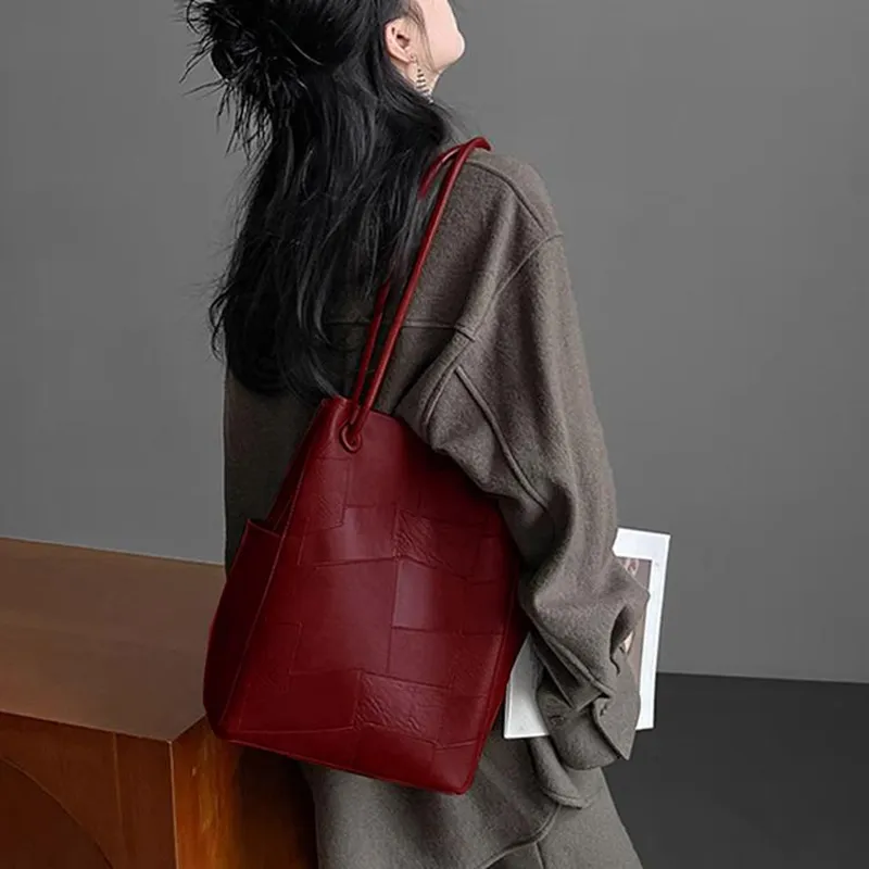 BEMIX PETS PU Bucket Bag, Handbag, Shoulder Bag Women's Red-4