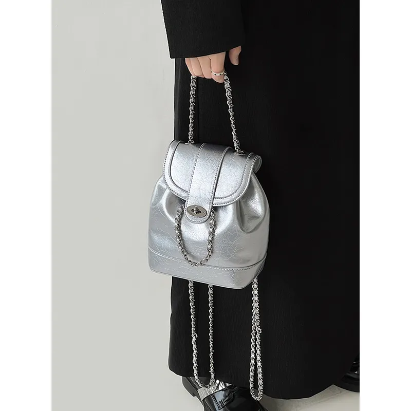 BEMIX PETS Microfiber Synthetic Leather Backpack Women's Glittering Silver-2