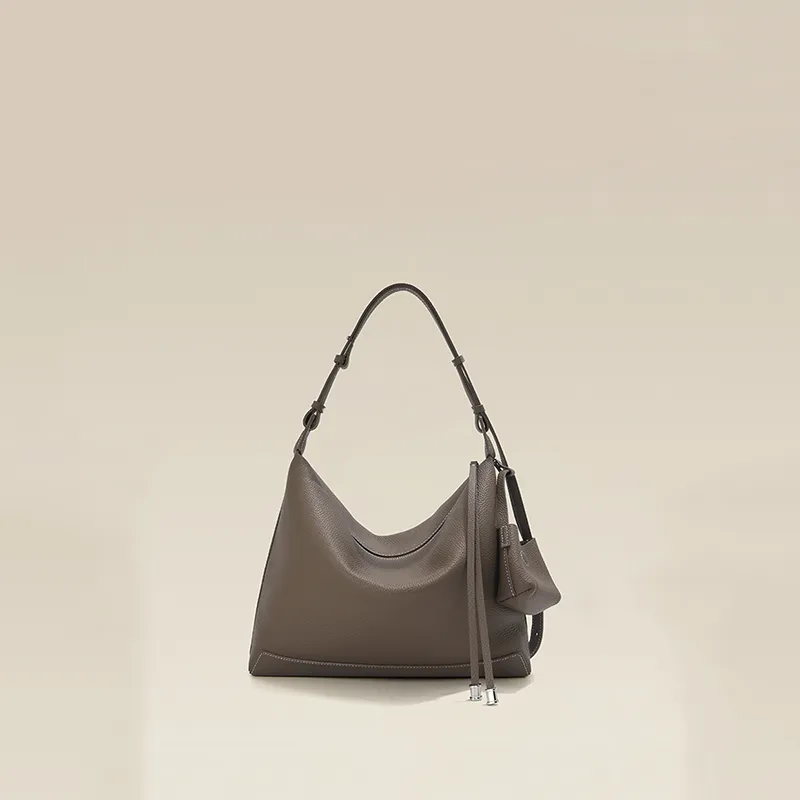 BEMIX PETS Top Grain Cow Leather Shoulder Bag Women's Black/Elephant Gray-6