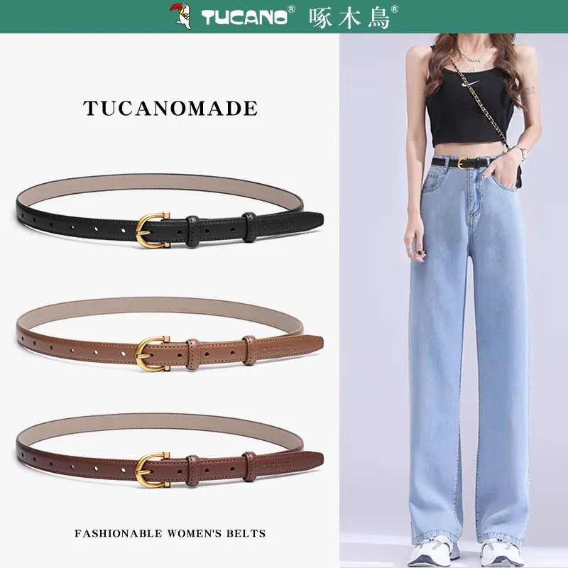 TUCANO Cow Split Leather Belts Women's Width 1.9cm-4