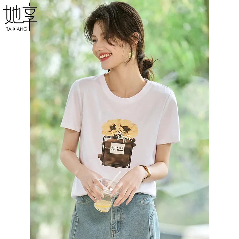 She Enjoys Drop Shoulder Sleeve T Shirt Women's Milk White-2