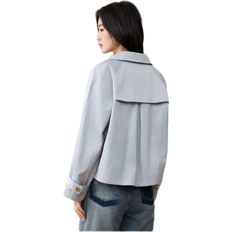 She Enjoys Cropped Coats Women's Light Gray Blue-0