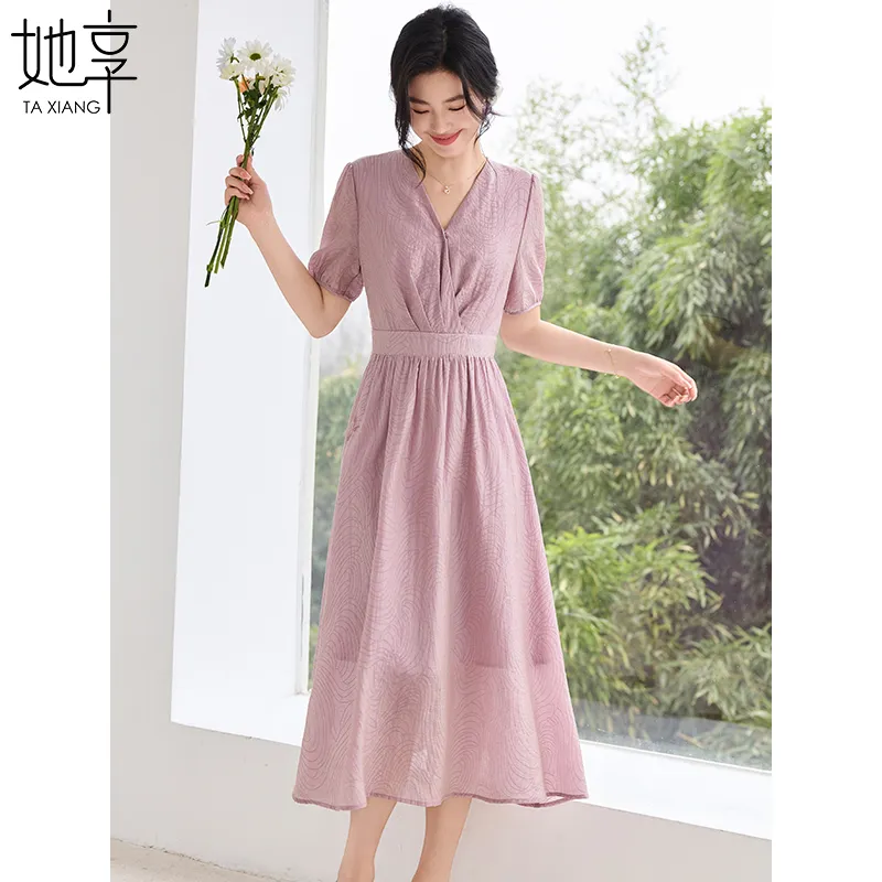 She Enjoys Short Sleeved Dress Women's Taro Purple-3