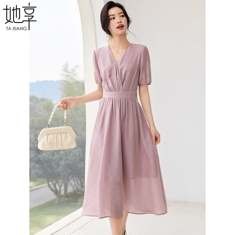 She Enjoys Short Sleeved Dress Women's Taro Purple-5
