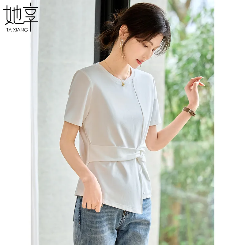 She Enjoys Drop Shoulder Sleeve T Shirt Women's Milk White-5