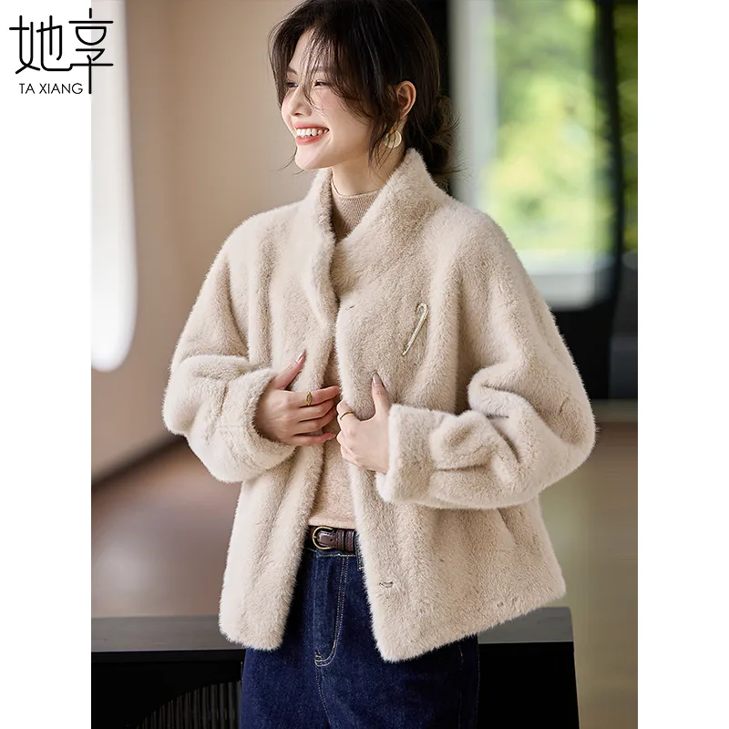 She Enjoys Cropped Coats Women's Apricot-3