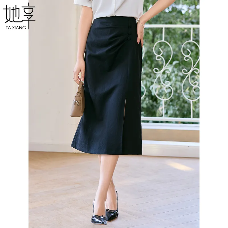 She Enjoys Casual Long Skirts Women's Black-3