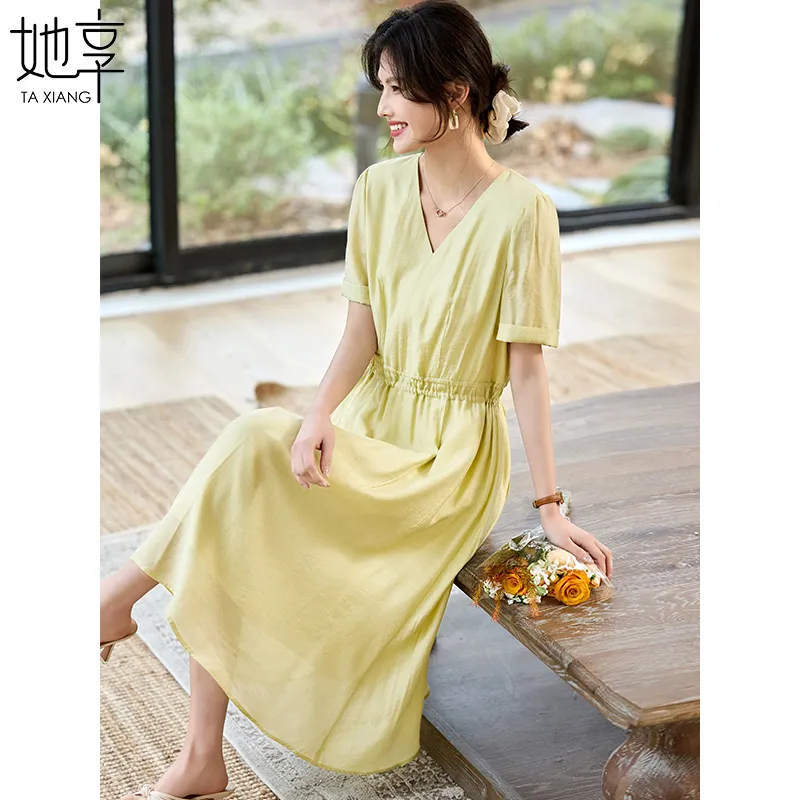 She Enjoys Short Sleeved Dress Women's Fennel Yellow-4