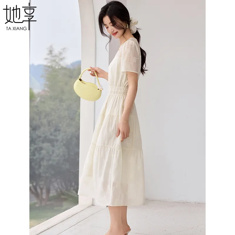 She Enjoys Short Sleeved Dress Women's White-5
