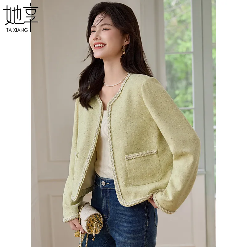 She Enjoys Cropped Coats Women's Light Yellow-2