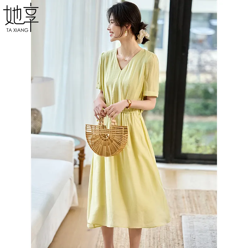 She Enjoys Short Sleeved Dress Women's Fennel Yellow-3