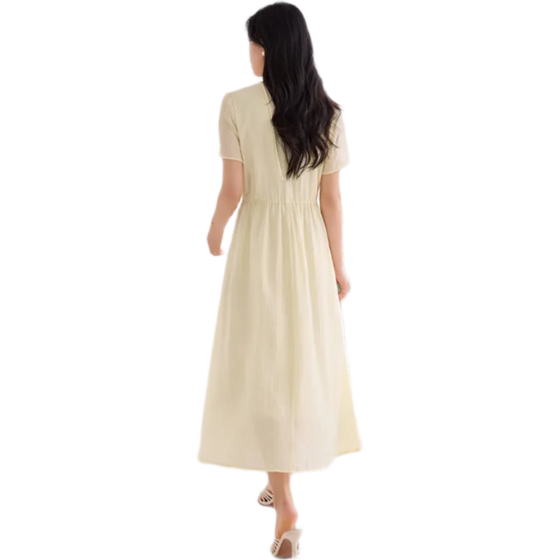She Enjoys Short Sleeved Dress Women's Light Yellow-1
