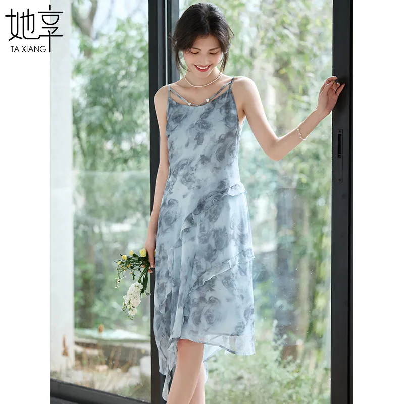 She Enjoys Slip Dress Women's Dark Gray Blue-2