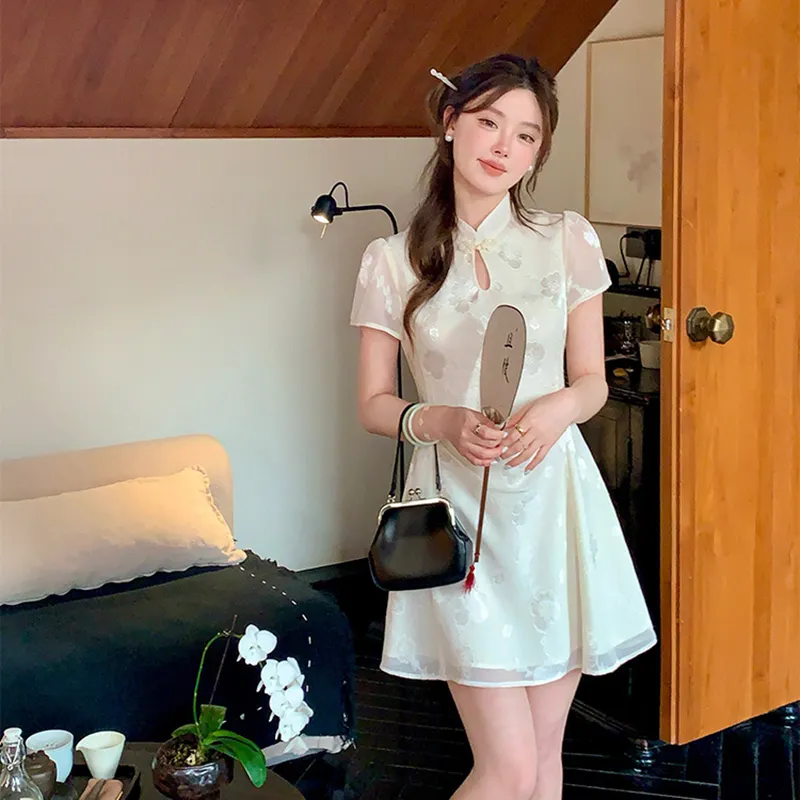 Pa33word Short Sleeved Dress Women's Beige Apricot-21