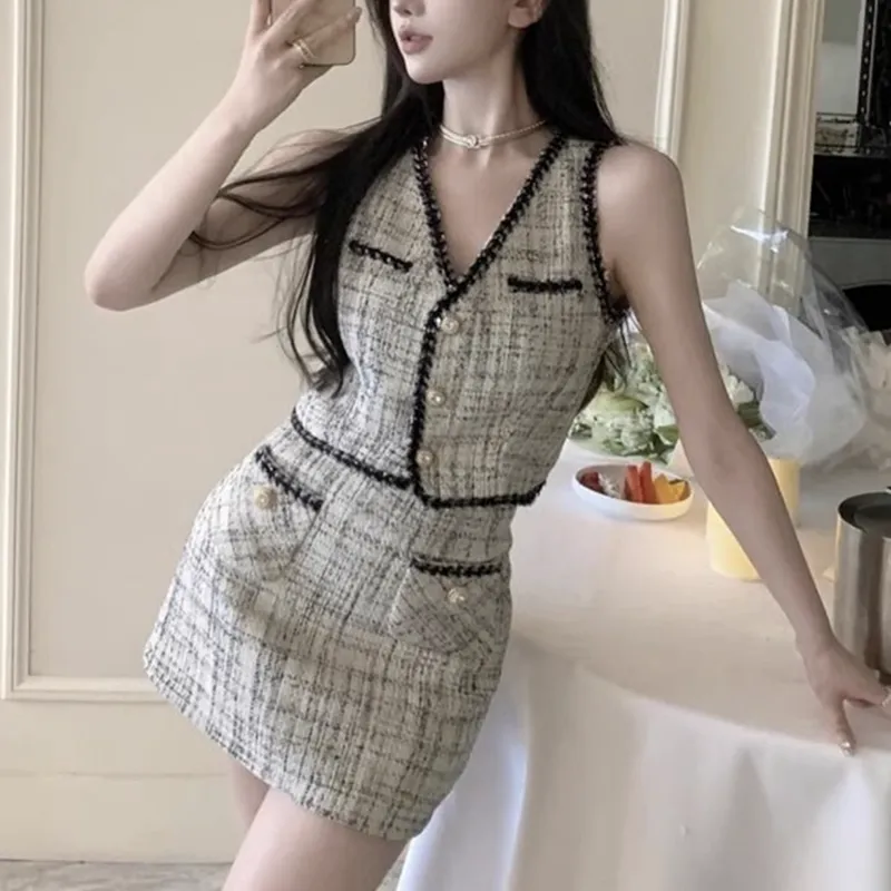 Manekniv Skirt Set Women's Black White Plaid-2