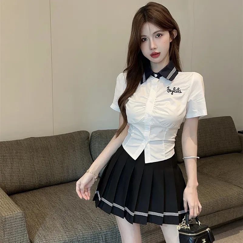 Manekniv Skirt Set Women's White Shirt/Black Pleated Skirt-6