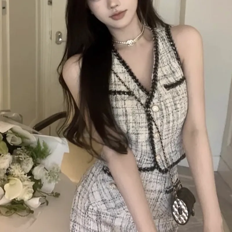 Manekniv Skirt Set Women's Black White Plaid-3
