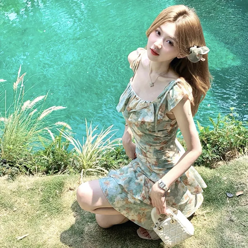 Manekniv Slip Dress Women's Oil Paintings Green-1